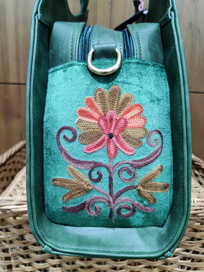 Teal Blossom Kashmiri Embroidered Handbag