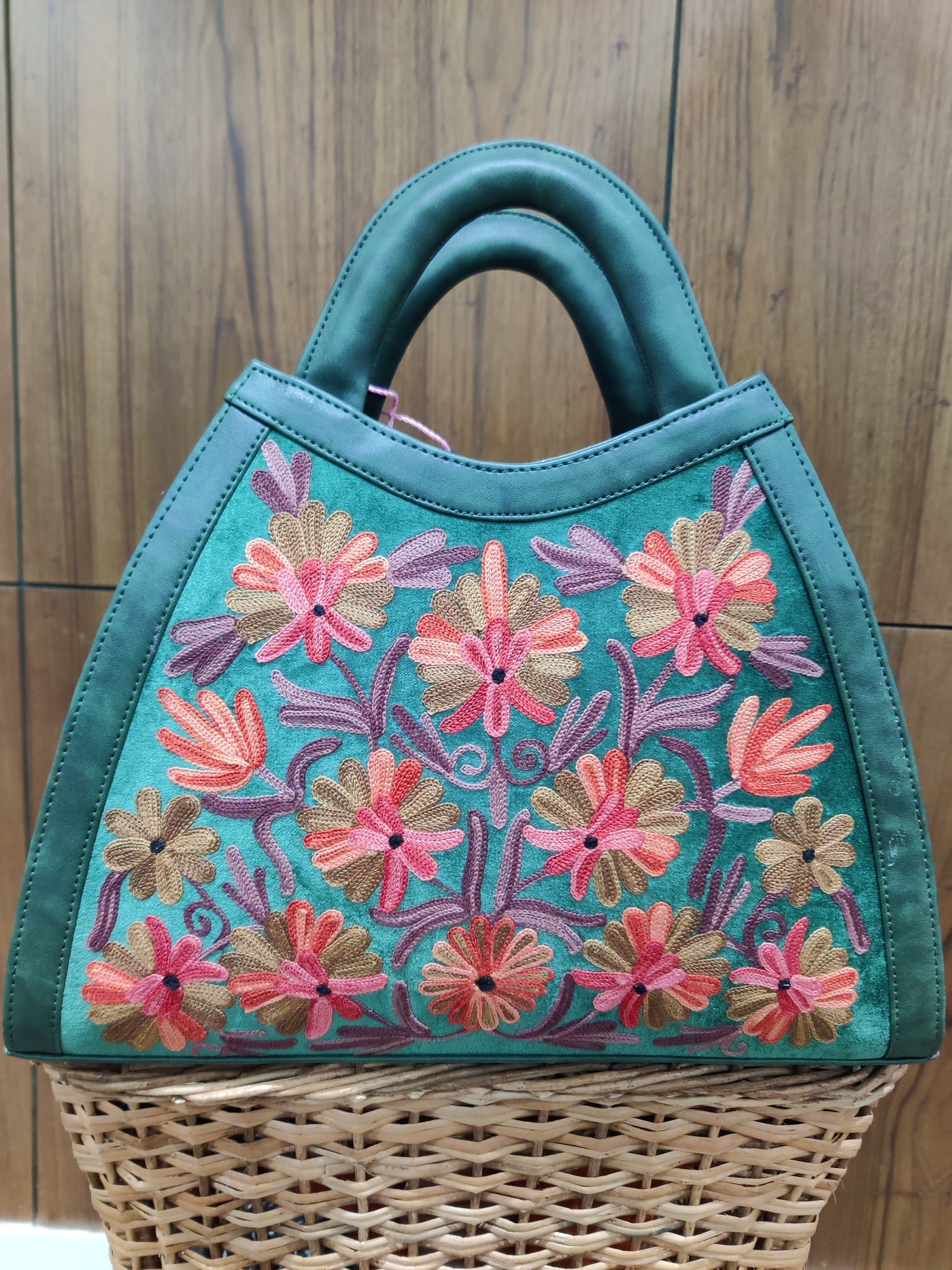 Teal Blossom Kashmiri Embroidered Handbag