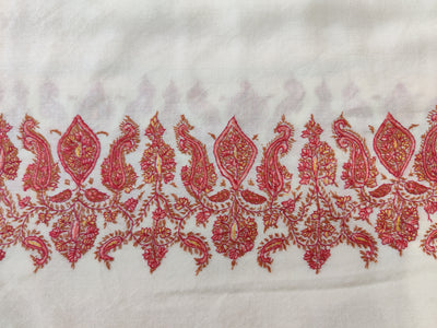 Ivory Merino Wool Shawl with Vibrant Red Sozni Hand Embroidered Border