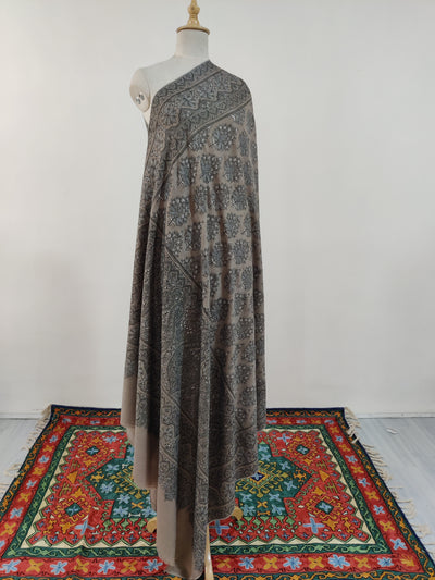 3 Yards : Charcoal Elegance Sozni Hand Embroidered Pure Pashmina Shawl