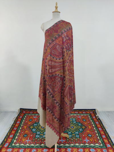 3 Yards : Crimson Majesty Hand Embroidered Sozni Pure Pashmina Shawl