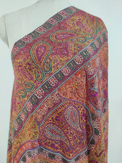 3 Yards : Crimson Majesty Hand Embroidered Sozni Pure Pashmina Shawl