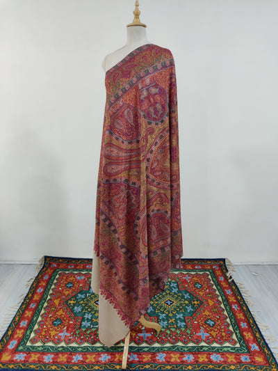 3 Yards : Crimson Majesty Hand Embroidered Sozni Pure Pashmina Shawl