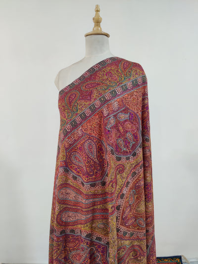 3 Yards : Crimson Majesty Hand Embroidered Sozni Pure Pashmina Shawl