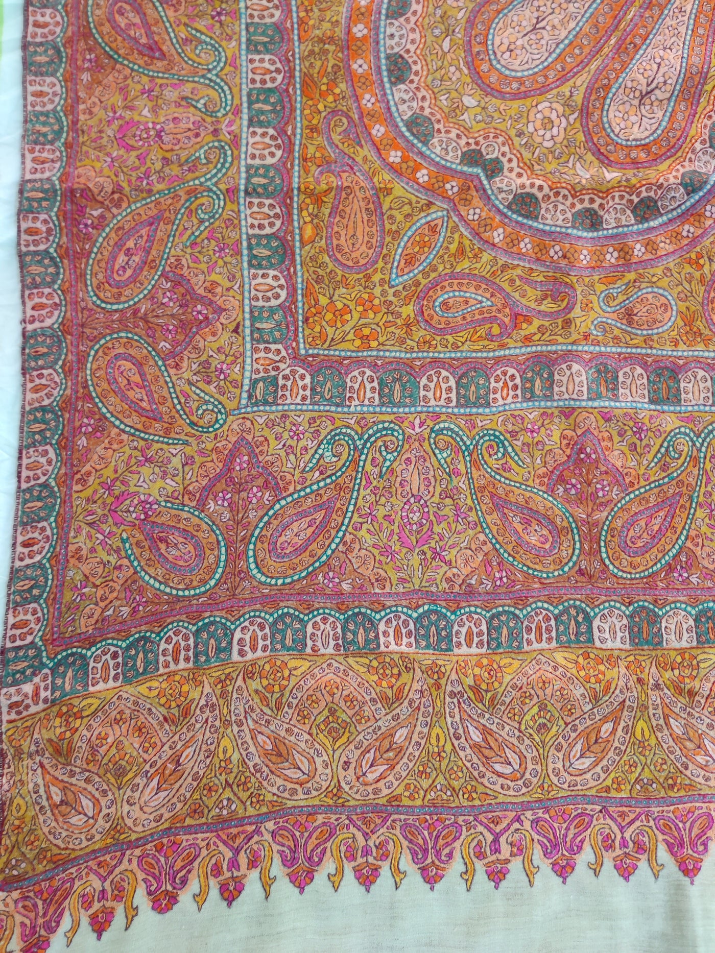 3 Yards : Crimson Majesty Hand Embroidered Sozni Pure Pashmina Shawl