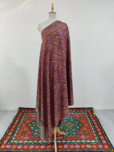 3 Yards : Autumn Glow Hand Embroidered Sozni Pure Pashmina Shawl