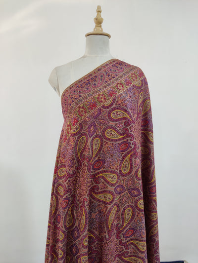 3 Yards : Autumn Glow Hand Embroidered Sozni Pure Pashmina Shawl