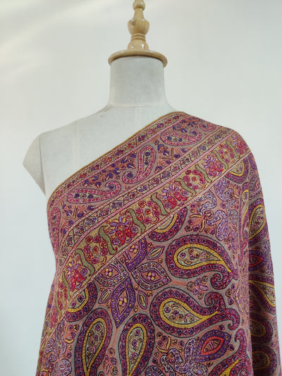 3 Yards : Autumn Glow Hand Embroidered Sozni Pure Pashmina Shawl