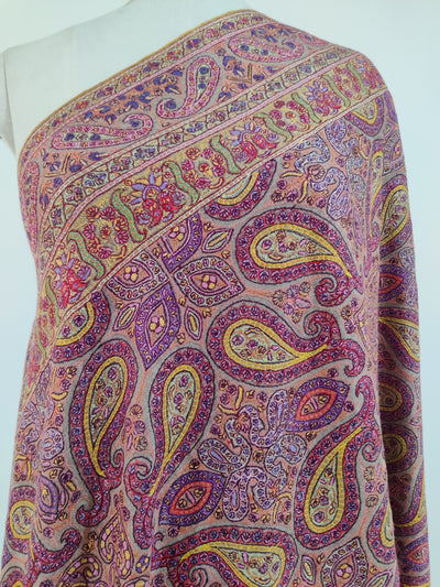 3 Yards : Autumn Glow Hand Embroidered Sozni Pure Pashmina Shawl