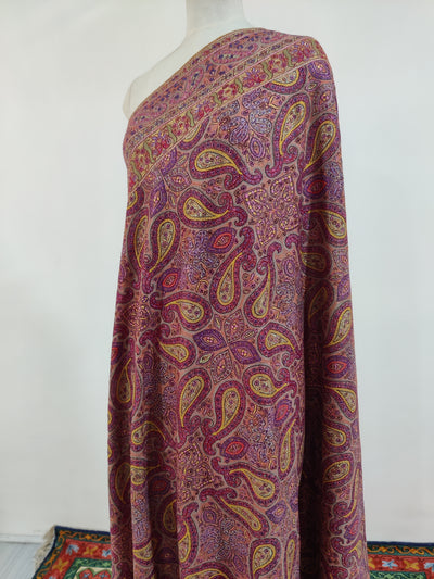 3 Yards : Autumn Glow Hand Embroidered Sozni Pure Pashmina Shawl