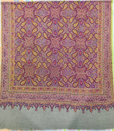 3 Yards : Autumn Glow Hand Embroidered Sozni Pure Pashmina Shawl