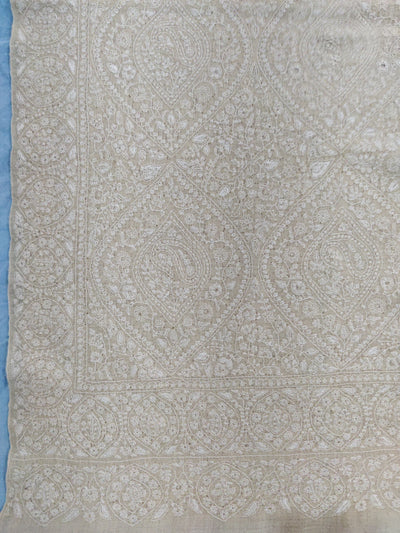 3 Yards : Ivory Whisper Hand Embroidered Sozni Pure Pashmina Shawl