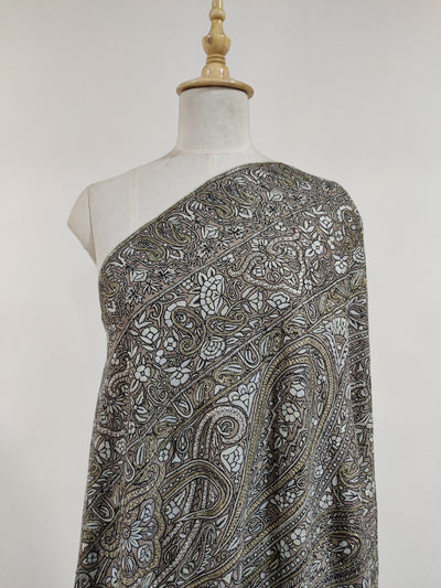 3 Yards : Ebony Paisley Sozni and Tilla Hand Embroidered Pure Pashmina Shawl