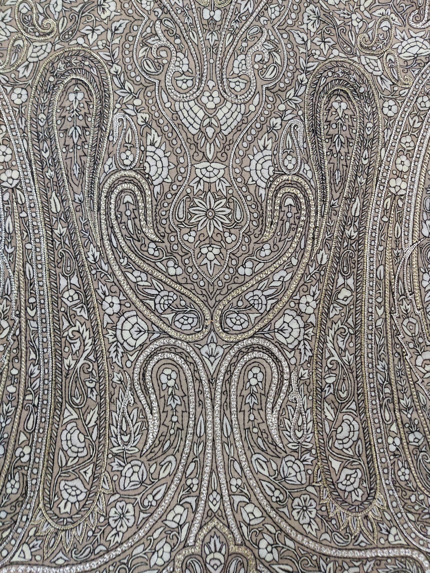 3 Yards : Ebony Paisley Sozni and Tilla Hand Embroidered Pure Pashmina Shawl