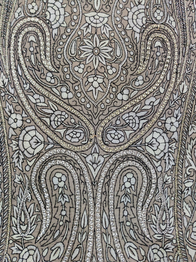 3 Yards : Ebony Paisley Sozni and Tilla Hand Embroidered Pure Pashmina Shawl