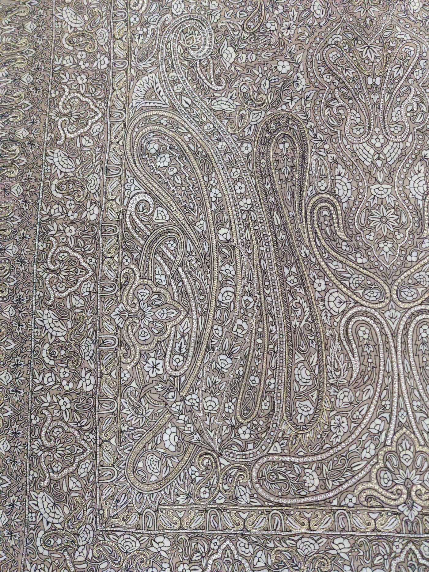 3 Yards : Ebony Paisley Sozni and Tilla Hand Embroidered Pure Pashmina Shawl