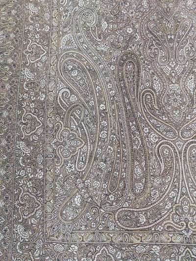 3 Yards : Ebony Paisley Sozni and Tilla Hand Embroidered Pure Pashmina Shawl