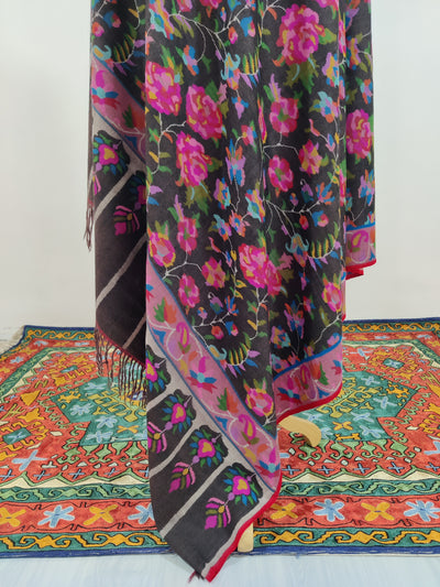 3 Yards : Floral Night Kani Pure Pashmina Shawl