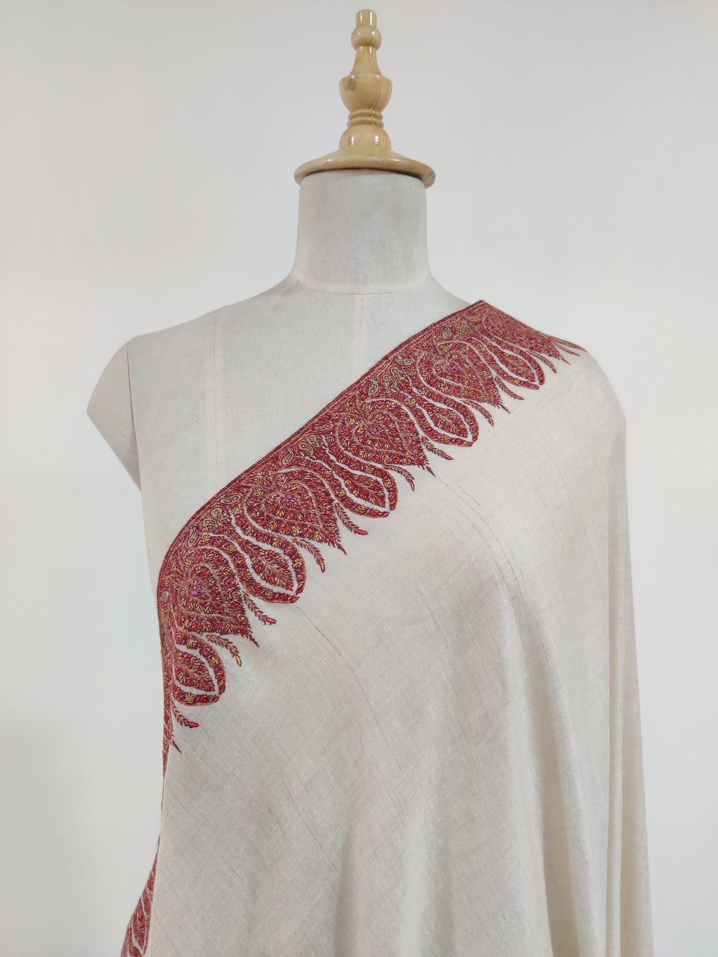 3 Yards : Crimson Cascade Sozni Hand Embroidered Pure Pashmina Shawl