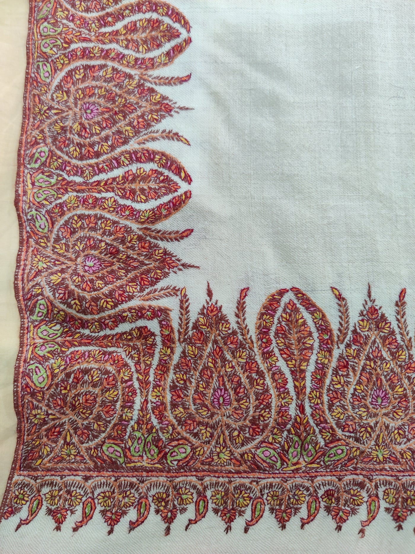 3 Yards : Crimson Cascade Sozni Hand Embroidered Pure Pashmina Shawl