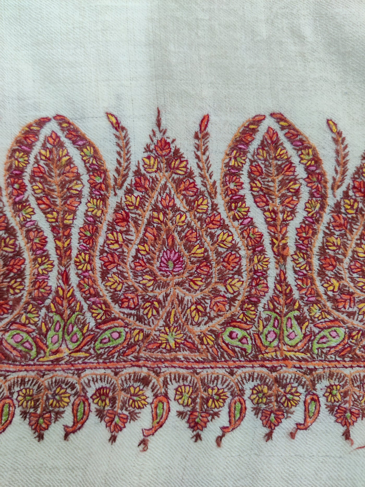 3 Yards : Crimson Cascade Sozni Hand Embroidered Pure Pashmina Shawl