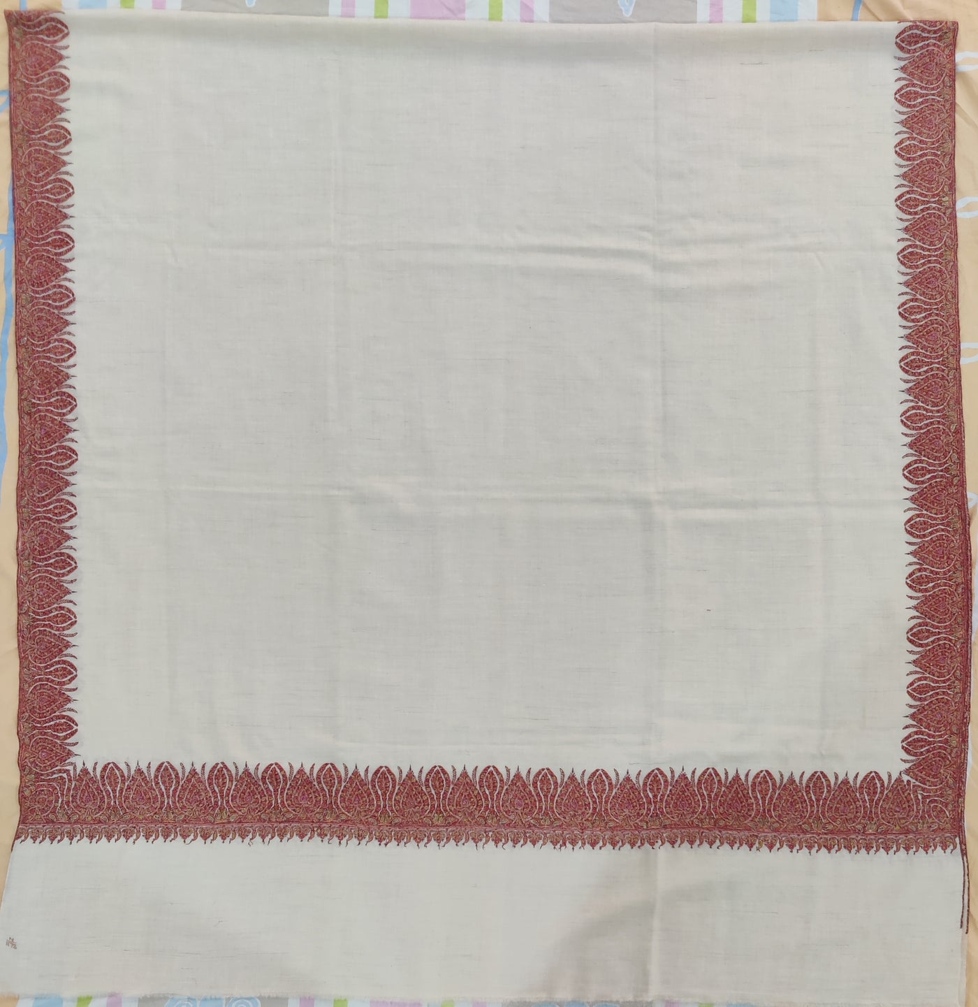 3 Yards : Crimson Cascade Sozni Hand Embroidered Pure Pashmina Shawl