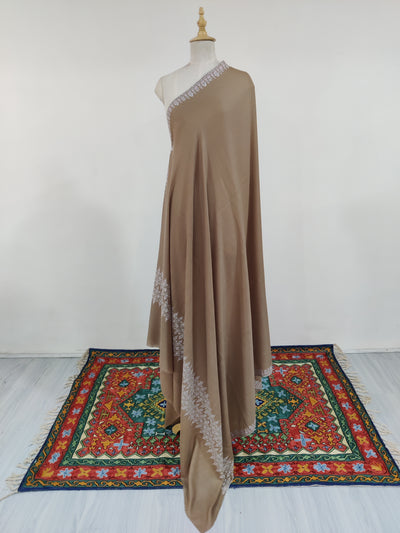 3 Yards : Exquisite Hand-Embroidered Sozni Pure Pashmina Shawl in Earthy Elegance