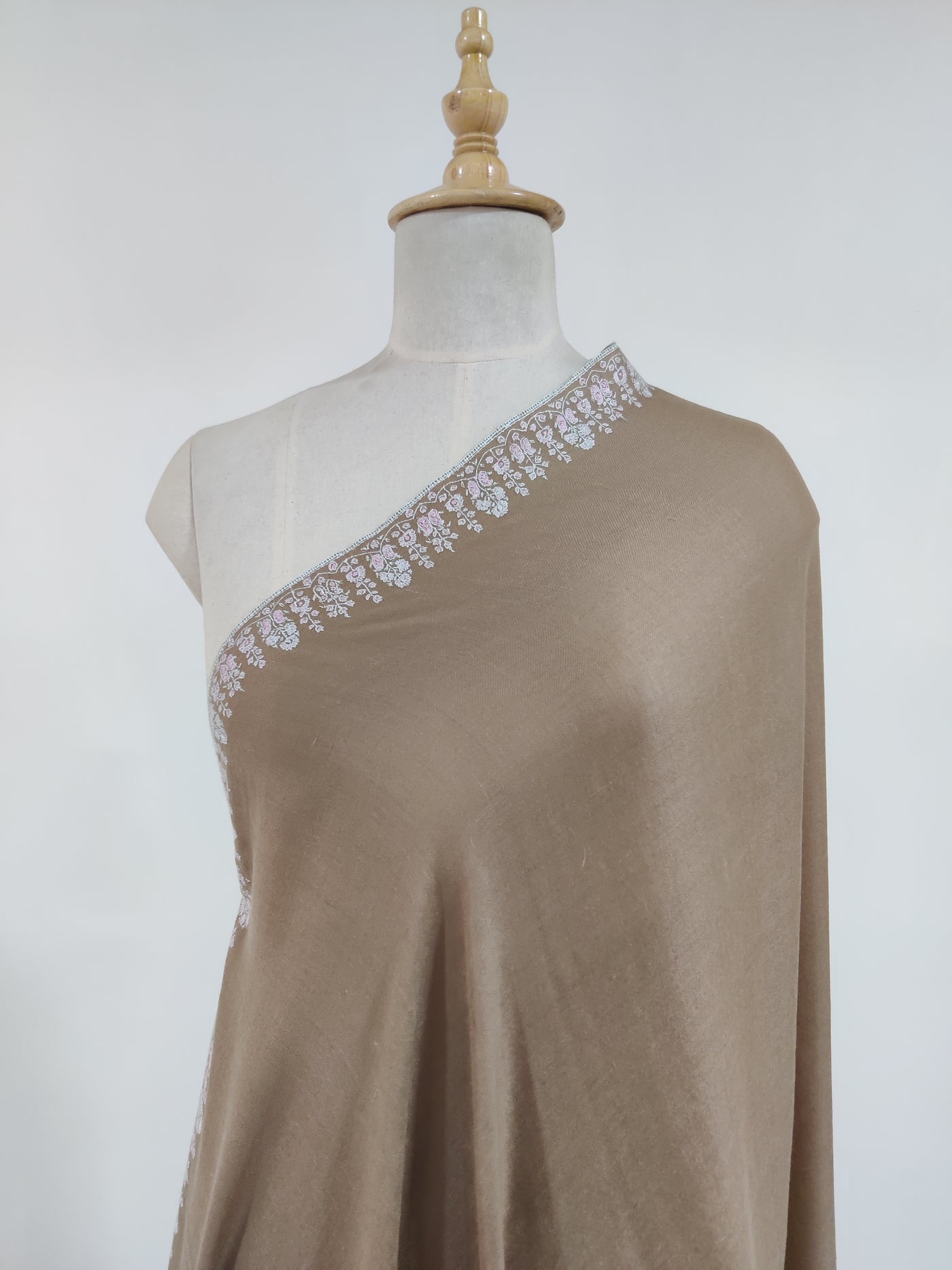 3 Yards : Exquisite Hand-Embroidered Sozni Pure Pashmina Shawl in Earthy Elegance