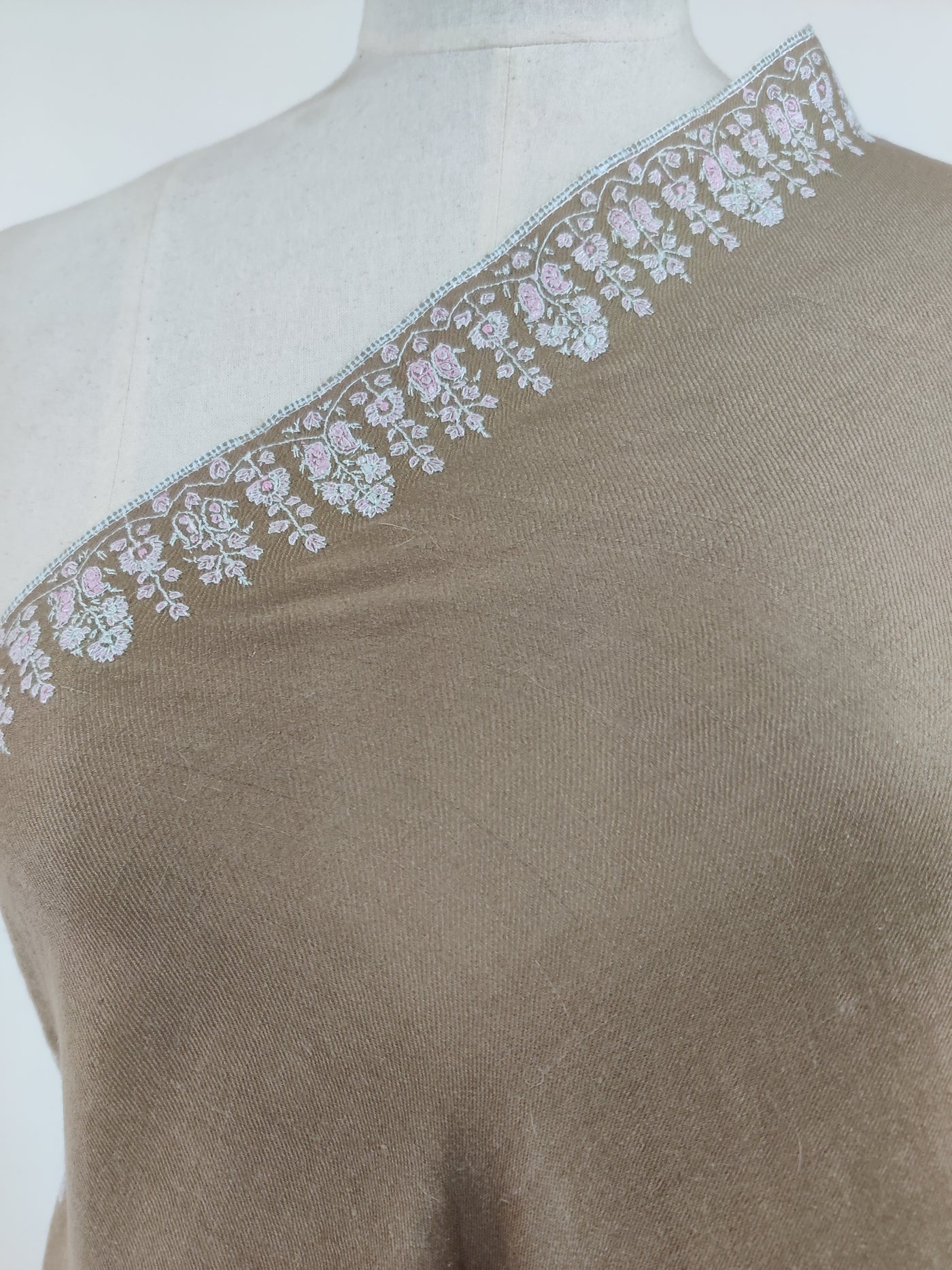 3 Yards : Exquisite Hand-Embroidered Sozni Pure Pashmina Shawl in Earthy Elegance