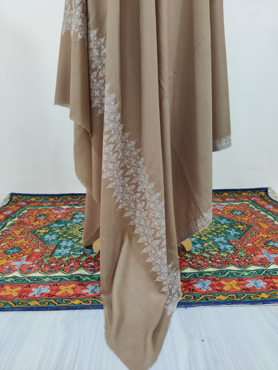 3 Yards : Exquisite Hand-Embroidered Sozni Pure Pashmina Shawl in Earthy Elegance