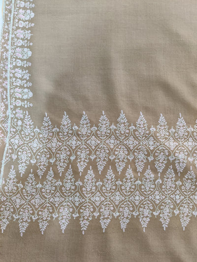 3 Yards : Exquisite Hand-Embroidered Sozni Pure Pashmina Shawl in Earthy Elegance