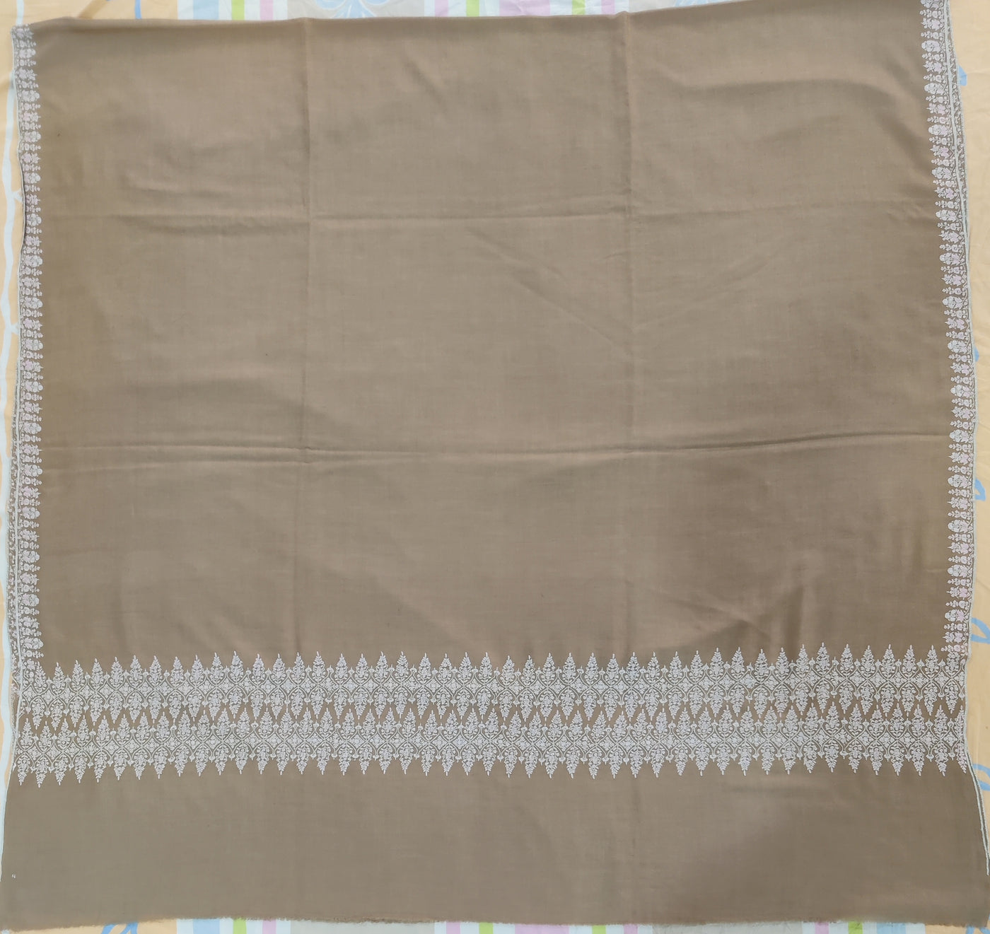 3 Yards : Exquisite Hand-Embroidered Sozni Pure Pashmina Shawl in Earthy Elegance