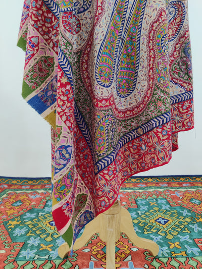 Kalamkari: Hand-Embroidered Sozni Pure Pashmina Shawl