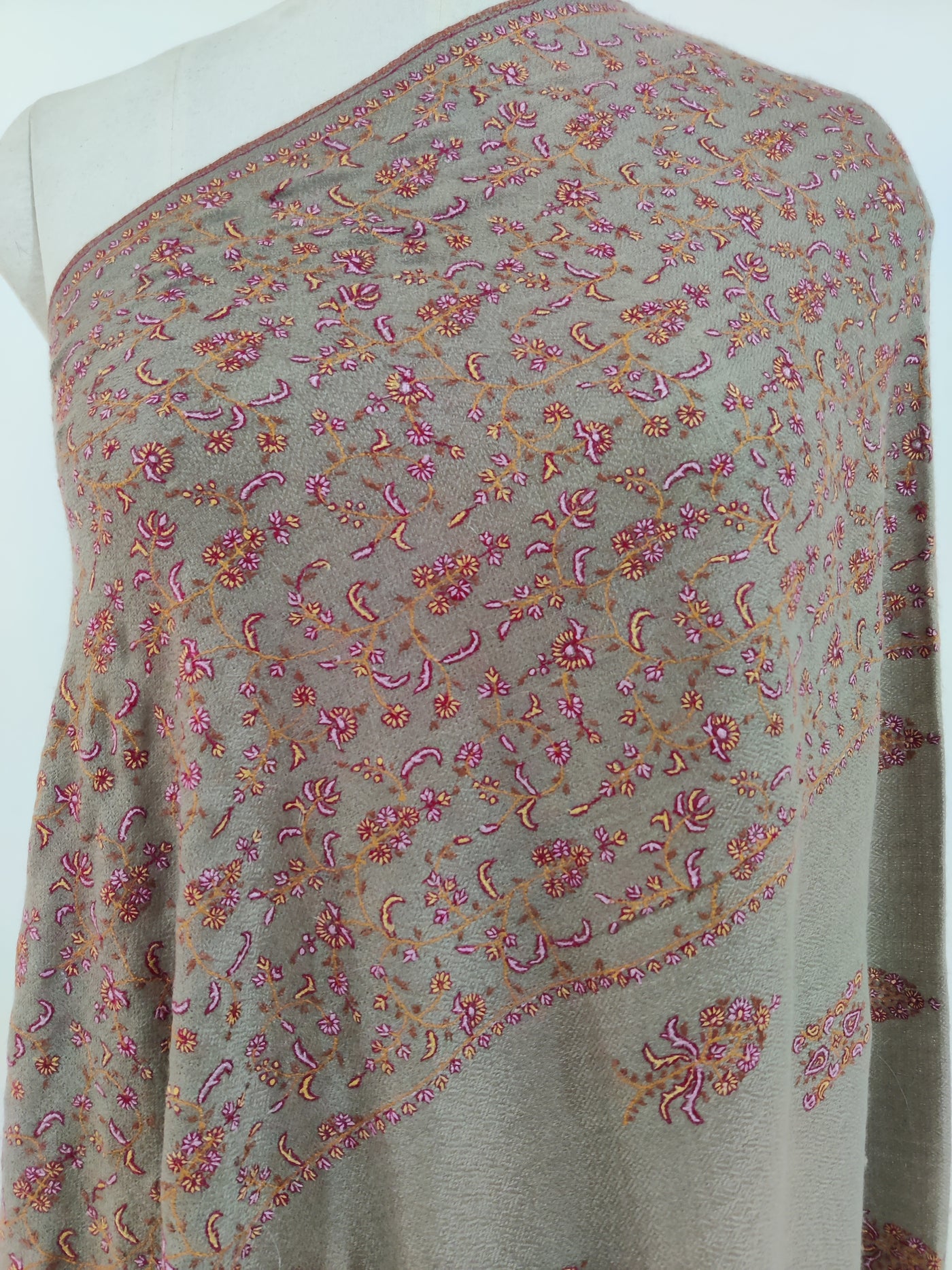 Autumn Embers: Sozni Hand-Embroidered Pure Pashmina Shawl