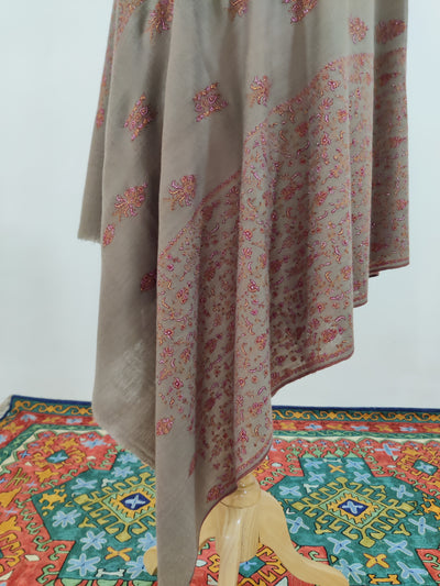 Autumn Embers: Sozni Hand-Embroidered Pure Pashmina Shawl