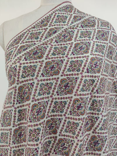 Geometric Harmony: Hand-Embroidered Sozni Pure Pashmina Shawl Jamawar