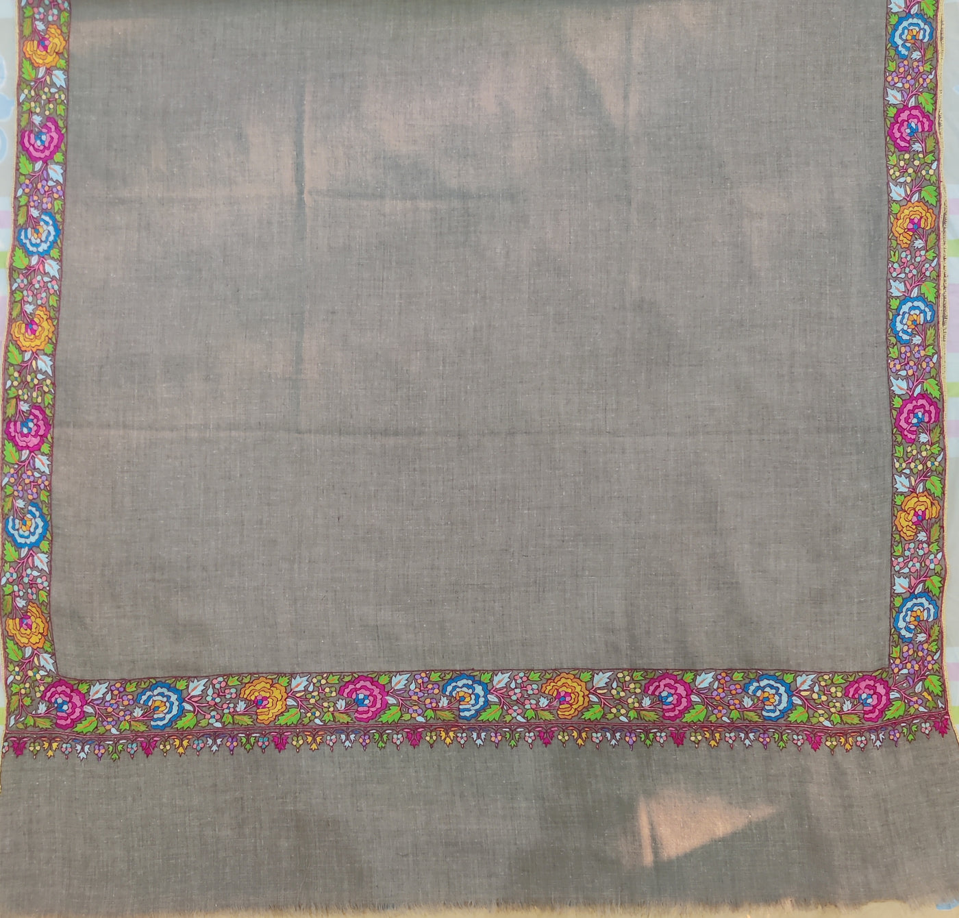 Taupe Delight Hand-Embroidered papier-mache Pure Pashmina Shawl