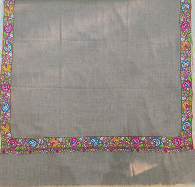 Taupe Delight Hand-Embroidered papier-mache Pure Pashmina Shawl