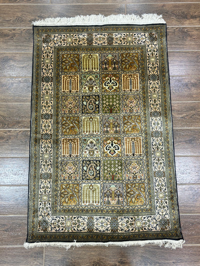 Majestic Garden - Pure Silk Hand Knotted Kashmiri Carpet (2.5FT * 4FT)