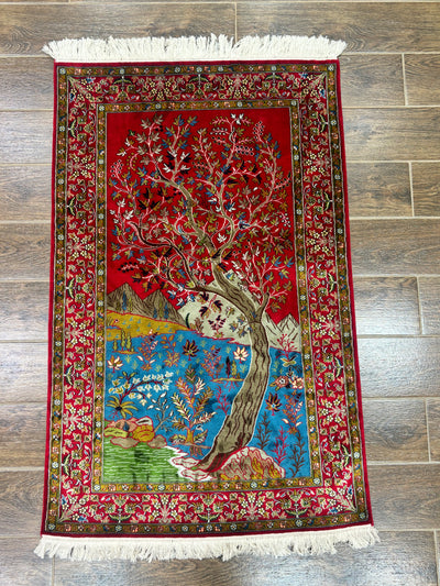 Tree of Life - Pure Silk Hand Knotted Kashmiri Carpet (2.5FT * 4FT)