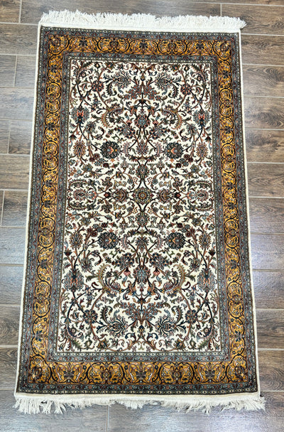 Ivory Elegance - Pure Silk Hand Knotted Kashmiri Carpet (3FT * 5FT)