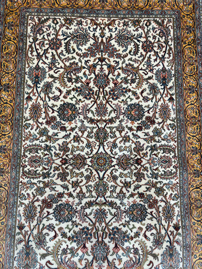 Ivory Elegance - Pure Silk Hand Knotted Kashmiri Carpet (3FT * 5FT)