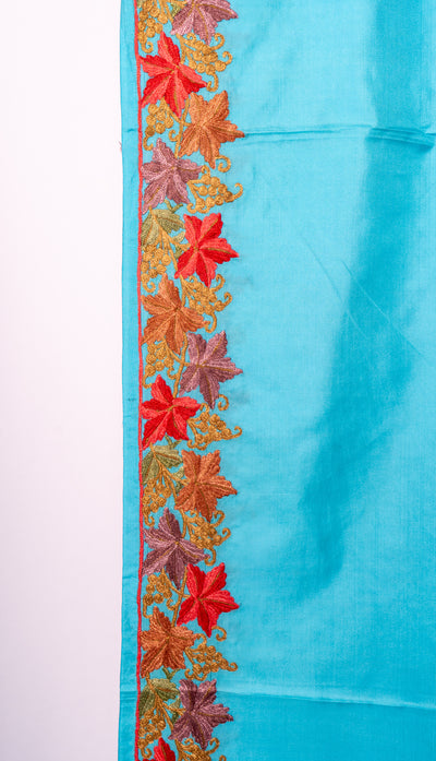 Turquoise Tranquility Pure Silk Hand Aari Embroidery Saree