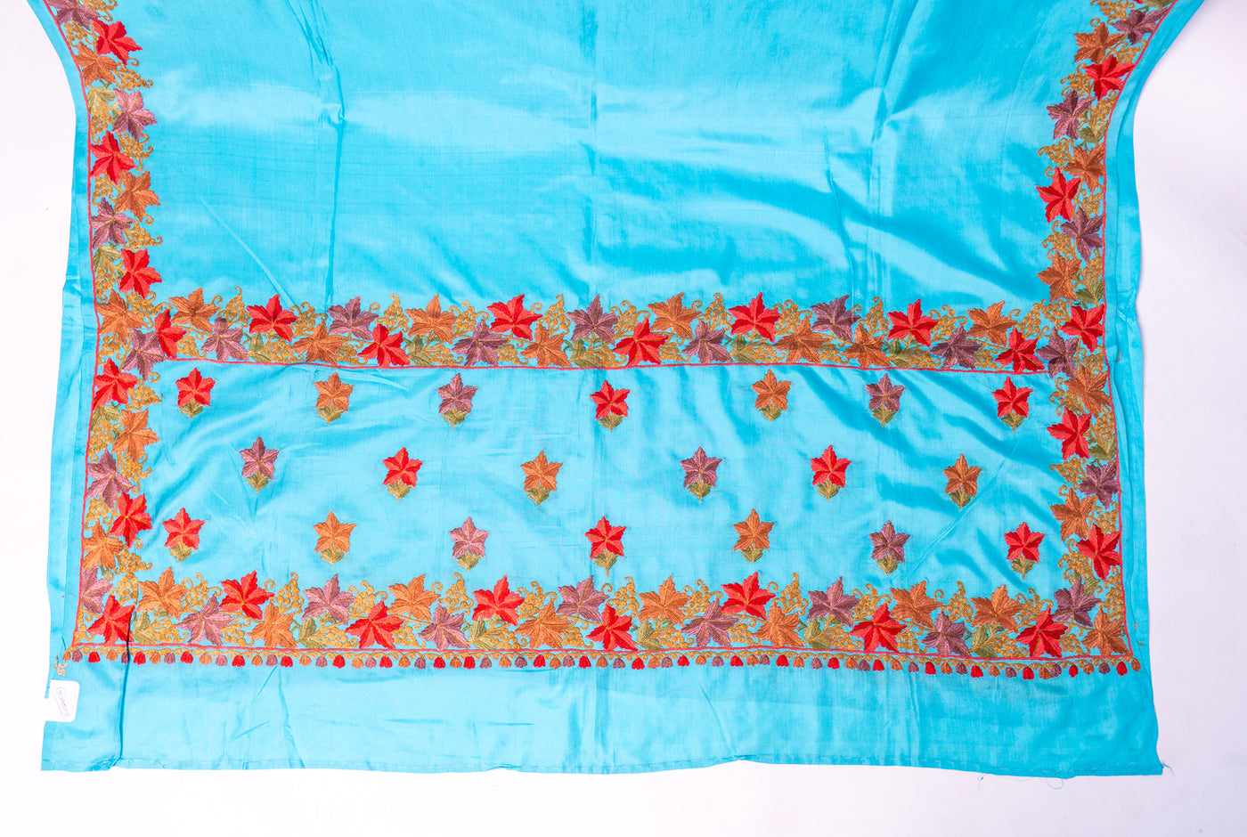 Turquoise Tranquility Pure Silk Hand Aari Embroidery Saree