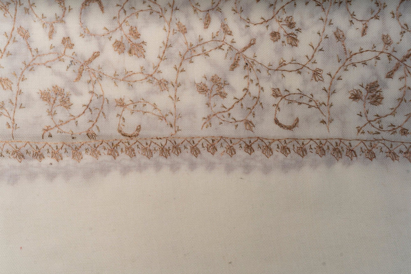 Golden Filigree: Hand Embroidered Merino Wool Sozni Shawl