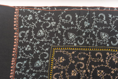 Midnight Elegance: Hand Embroidered Merino Wool Sozni Shawl