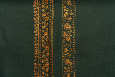 Verdant Harmony: Hand Embroidered Merino Wool Sozni Shawl