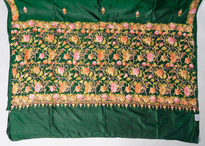 Emerald Enchantment Pure Silk Hand Aari Embroidery Saree