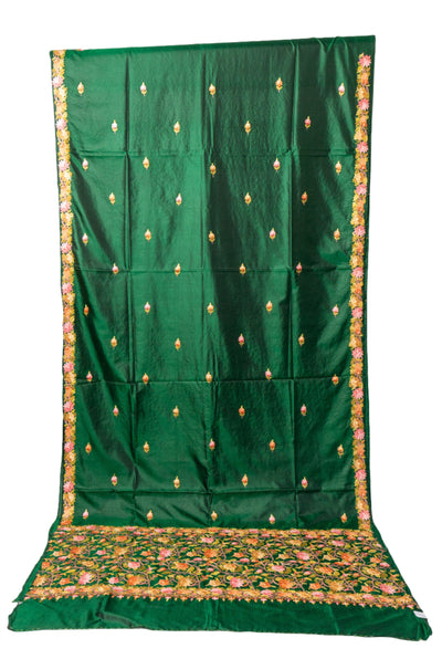 Emerald Enchantment Pure Silk Hand Aari Embroidery Saree