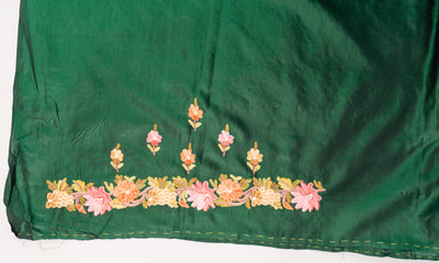 Emerald Enchantment Pure Silk Hand Aari Embroidery Saree